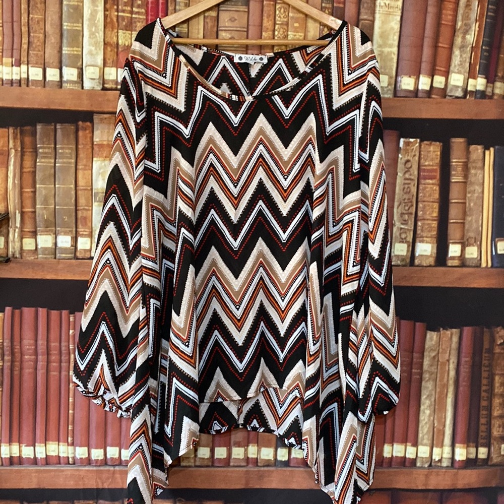 Wilde 3X Chevron print sheer blouse‎